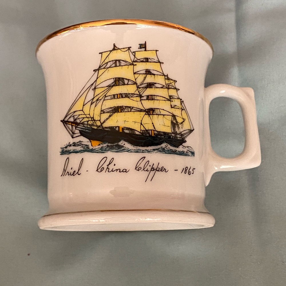 Vintage Ariel China Clipper Ship 1865 Mug Cup Coffee Tea 3” H X 3” Diameter